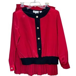 Vintage Andrea Gayle Two Piece Red & Black Dotted Skirt Set